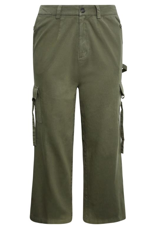 YOURS Plus Size Khaki Green Wide Leg Twill Cargo Trousers | Yours Clothing 5
