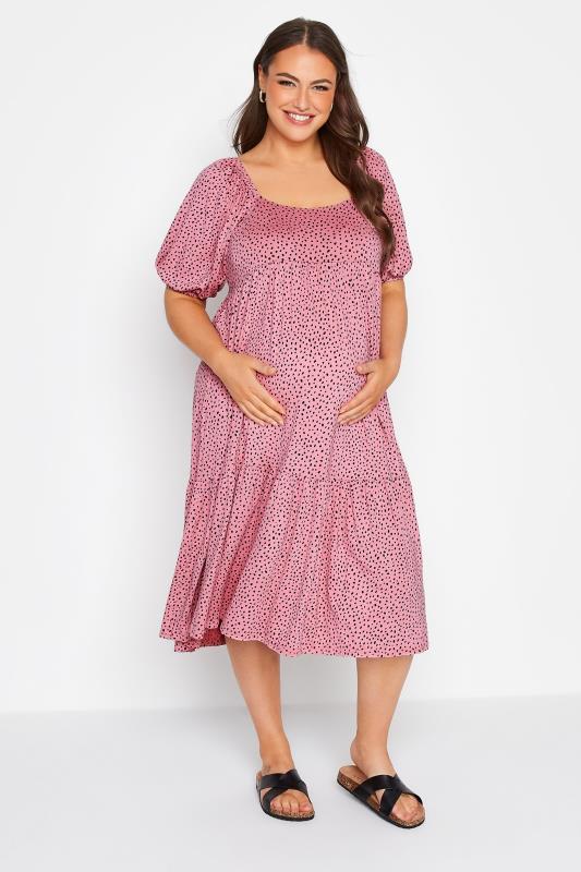 BUMP IT UP MATERNITY Curve Pink Square Neck Midaxi Dress 1