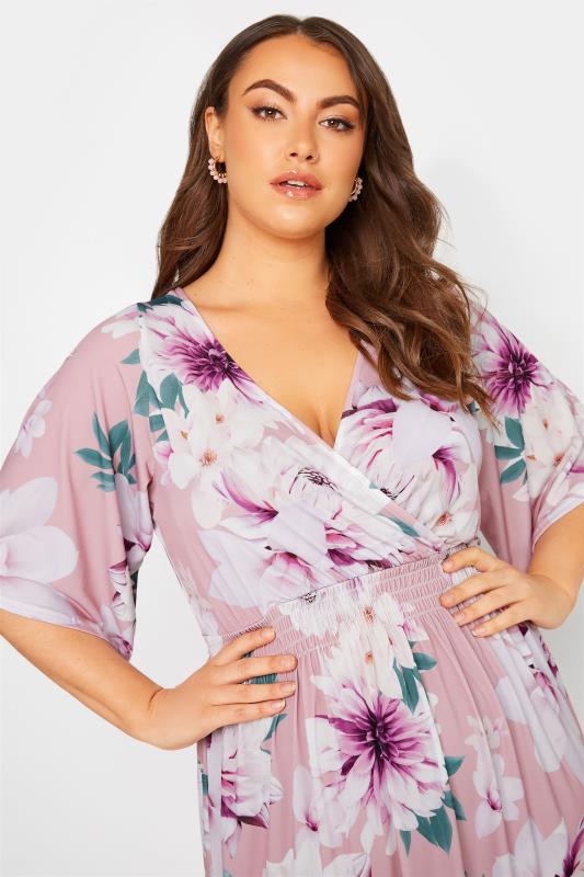 YOURS LONDON Plus Size Pink Floral Shirred Waist Maxi Dress | Yours Clothing 4