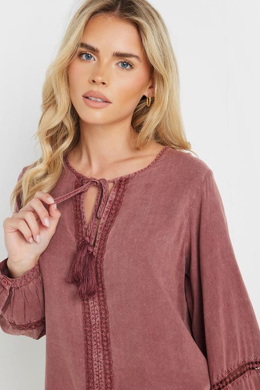 M&Co Petite Pink Long Sleeve Tie Neck Blouse | M&Co 5