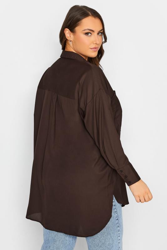 Plus Size Chocolate Brown Oversized Boyfriend Shirt | Yours Clothing 3