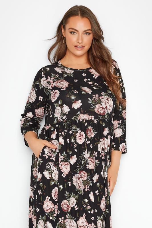 Plus Size Black Floral Print Midi Dress | Yours Clothing 4