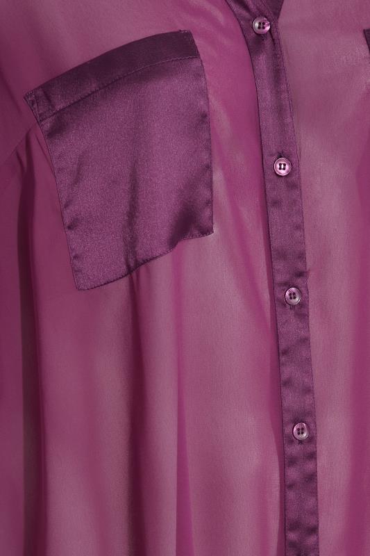 YOURS LONDON Plus Size Purple Satin Pocket Shirt | Yours Clothing 7