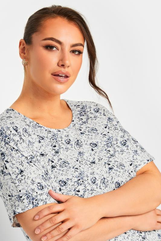 YOURS Plus Size Blue Floral Round Neck Top | Yours Clothing 4