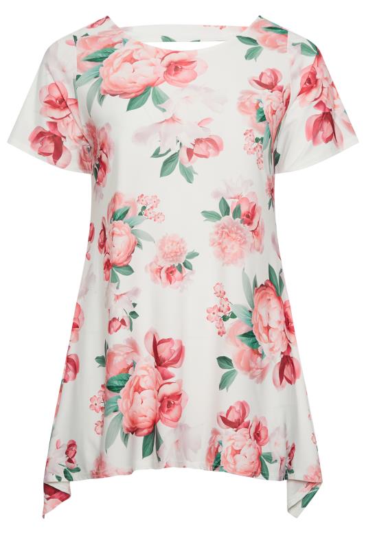 YOURS LONDON Plus Size White Floral Print Hanky Hem Top | Yours Clothing 6