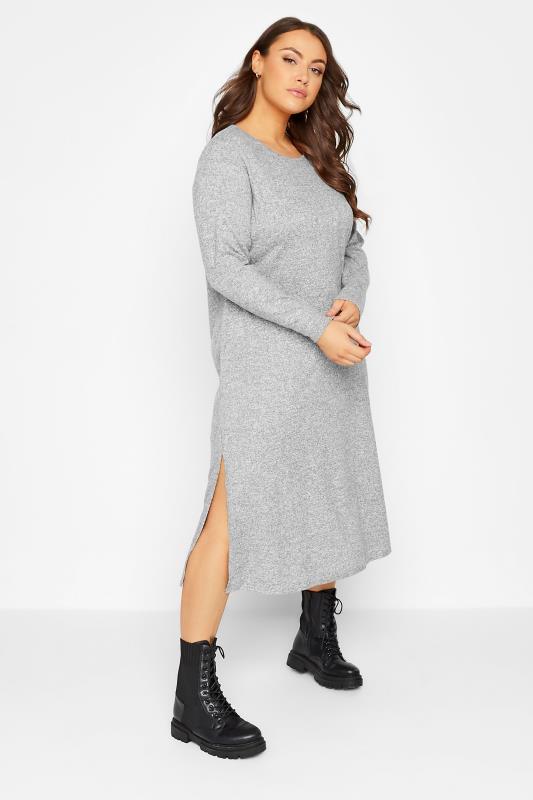Plus Size  Curve Grey Knitted Jumper Dress