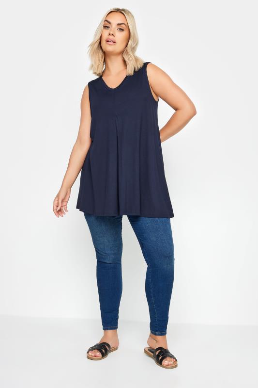 YOURS Plus Size Navy Blue V-Neck Swing Vest Top | Yours Clothing 2