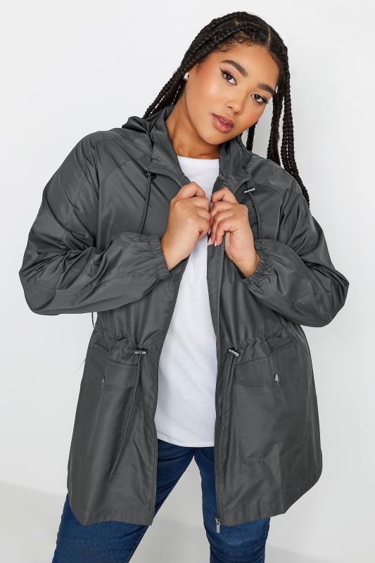 YOURS Plus Size Dark Grey Lightweight Parka Jacket | Yours Clothing 1