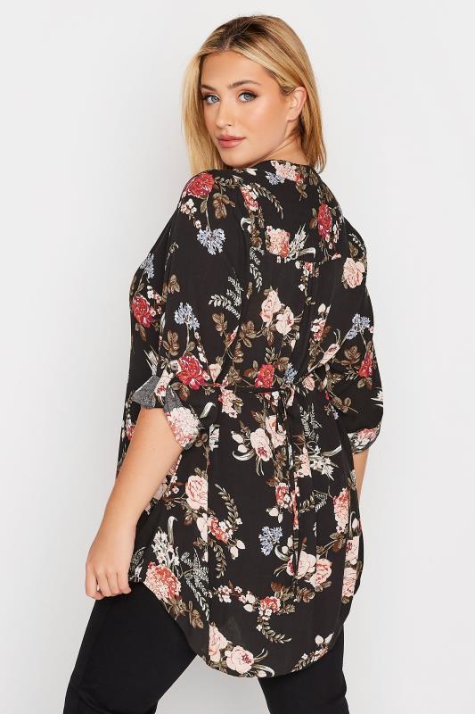 Plus Size Black Floral Print Pintuck Shirt | Yours Clothing 3