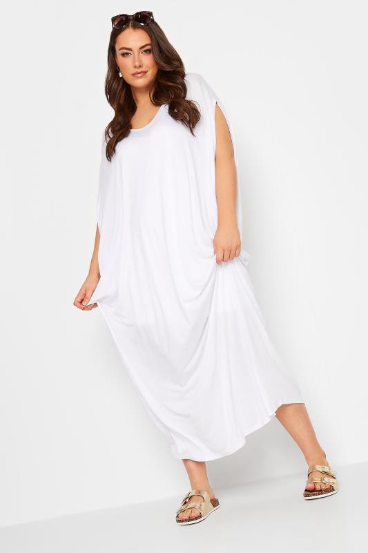 YOURS Curve Plus Size White Double Layered Midi Dress | Yours Clothing  3