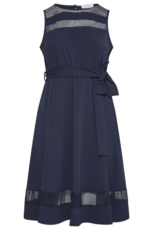 YOURS LONDON Navy Blue Mesh Panel Skater Dress | Yours Clothing 6