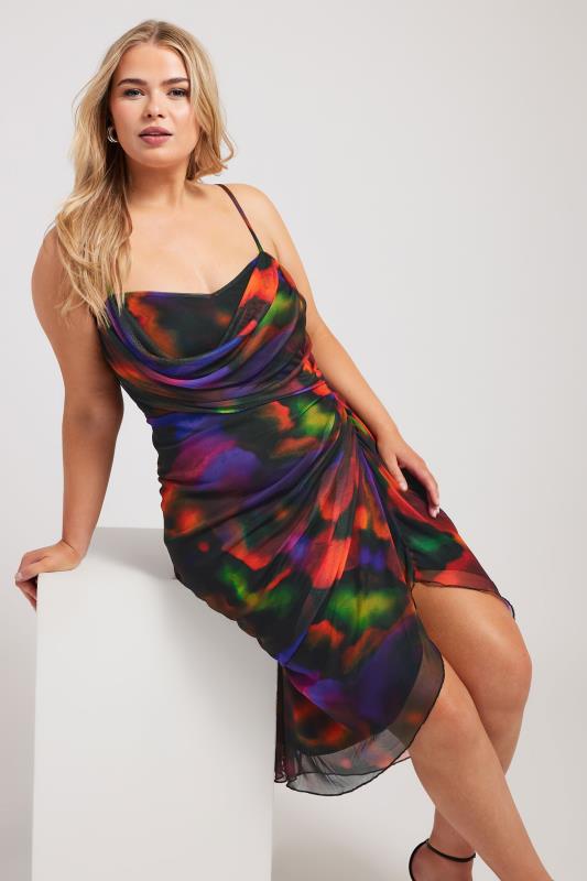 YOURS LONDON Plus Size Black Abstract Print Gathered Dress | Yours Clothing  1