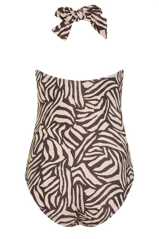 LTS Tall Women's Natural Brown Zebra Halterneck Swimsuit | Long Tall Sally 6