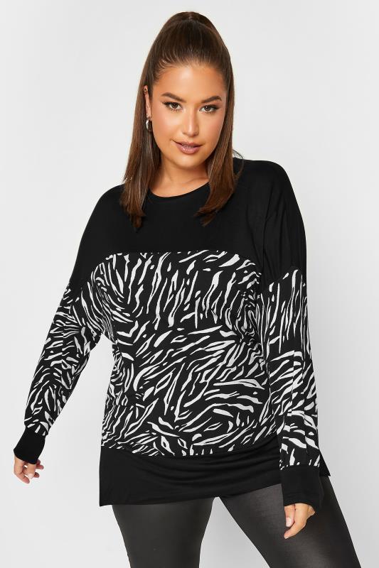 Plus Size Black Animal Print Long Sleeve Top | Yours Clothing  1