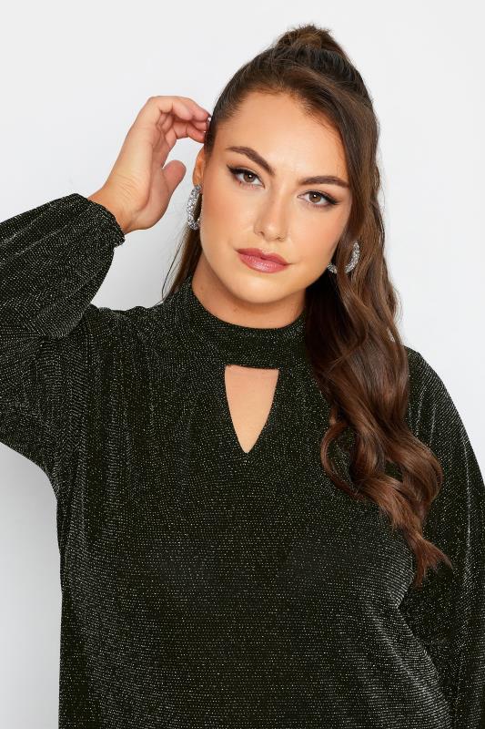 YOURS LONDON Plus Size Black & Silver Glitter Cut Out Swing Top | Yours Clothing 4