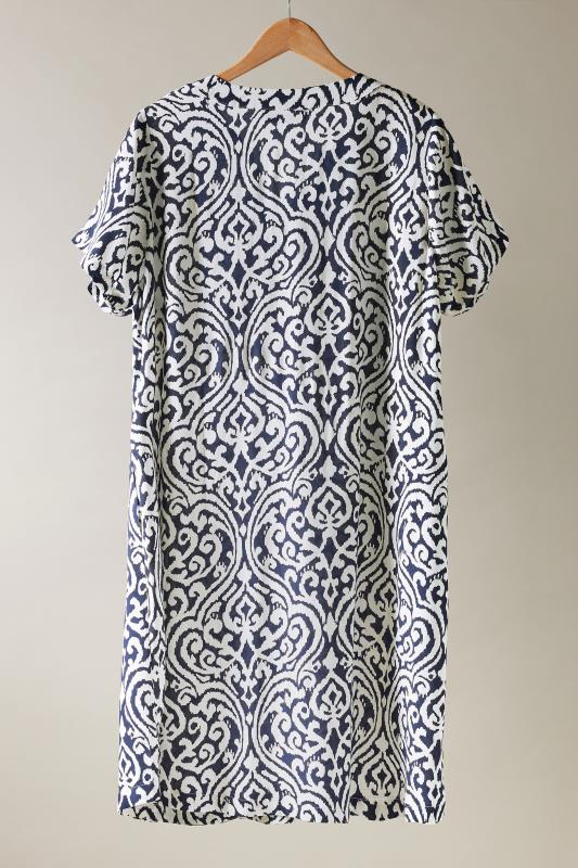 EVANS Plus Size Navy Blue Abstract Print Pleat Front Midi Dress | Evans 7