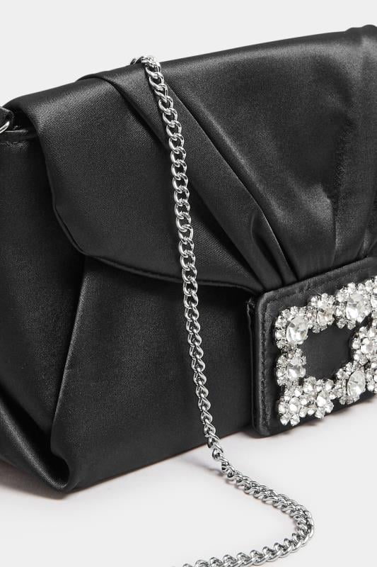 Black Satin Buckle Detail Clutch Bag | Yours Clothing 6