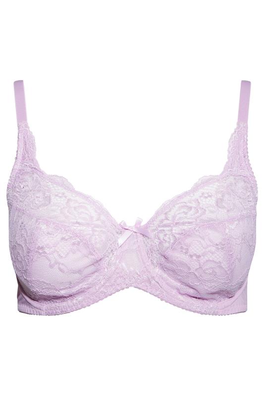 Plus Size Lilac Purple Stretch Lace Non-Padded Underwired Balcony Bra | Yours Clothing  3