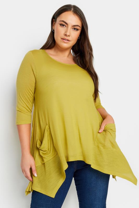 YOURS Plus Size Yellow Hanky Hem Pocket Top | Yours Clothing 1