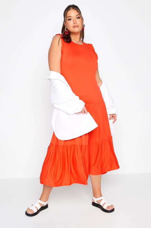 LIMITED COLLECTION Curve Orange Frill Sleeve Smock Maxi Dress 2