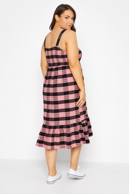 Plus Size Pink Check Shirred Midi Smock Sundress | Yours Clothing  3