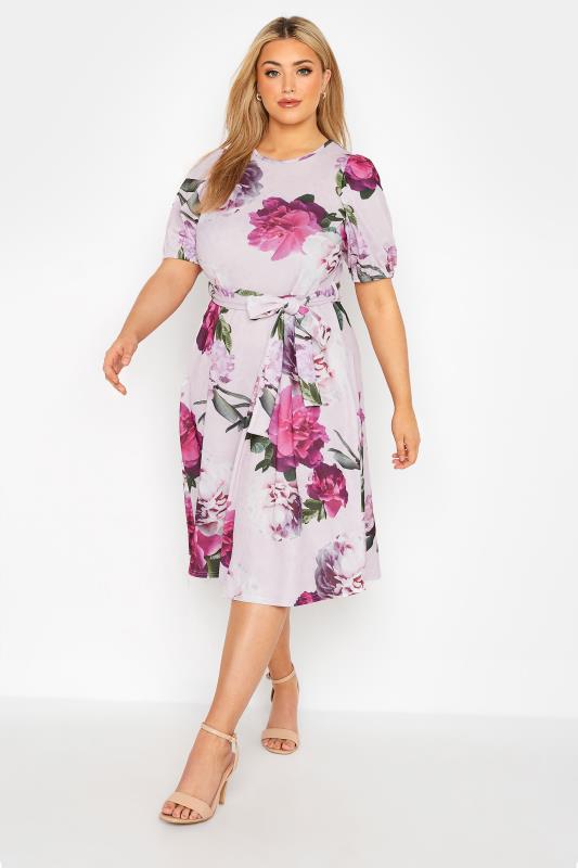 Plus Size Pink Floral Puff Sleeve Dress ...