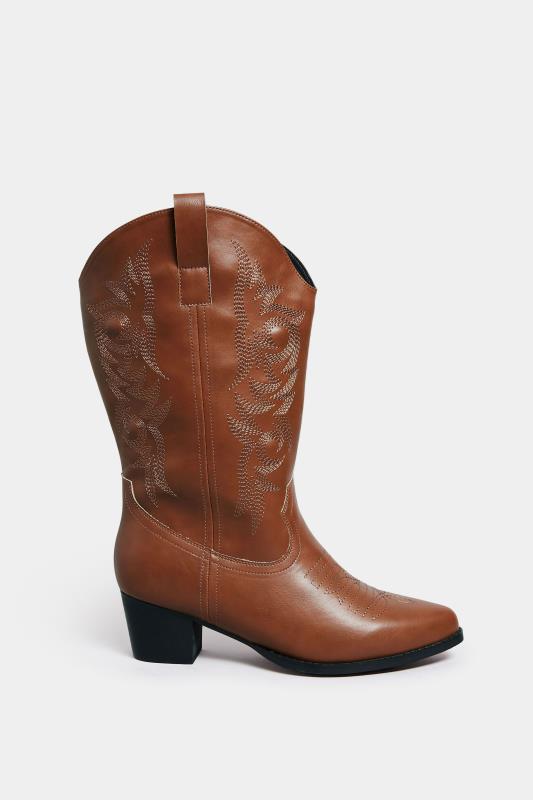 LIMITED COLLECTION Tan Cowboy Boots in Extra Wide EEE Fit | Yours Clothing 3