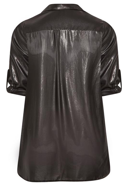 Plus Size Black Shimmer Button Through Shirt | Yours Clothing 7