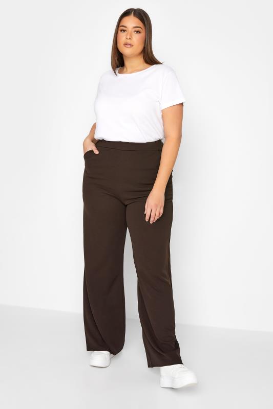LTS Tall Women's Chocolate Brown Scuba Wide Leg Trousers | Long Tall Sally 2