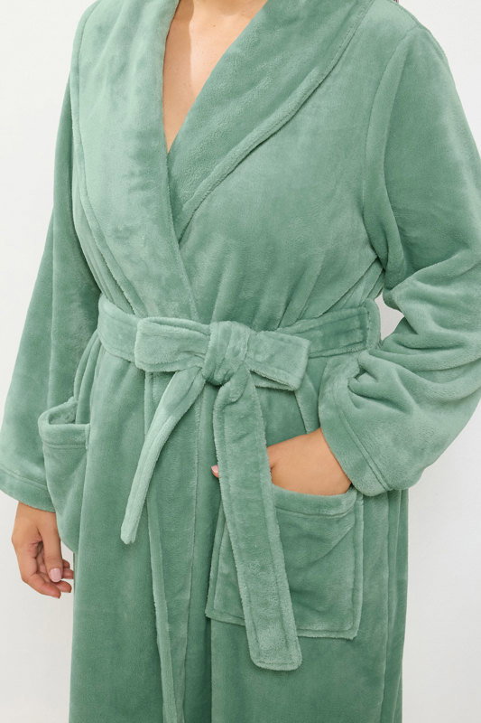green fleece dressing gown YOURS Plus Size Luxe length_Long