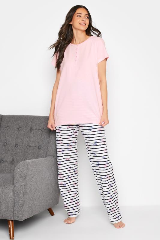 LTS Tall Women's White Floral Stripe Wide Leg Cotton Pyjama Bottoms | Long Tall Sally 2