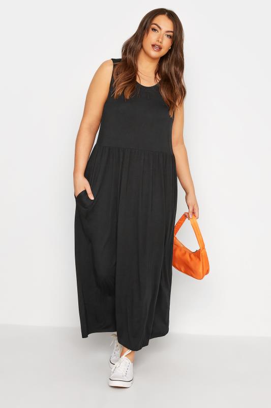 LIMITED COLLECTION Plus Size Black Sleeveless Pocket Maxi Dress | Yours Clothing 1