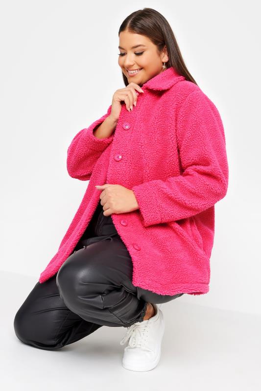 YOURS Plus Size Hot Pink Teddy Fleece Jacket | Yours Clothing 4