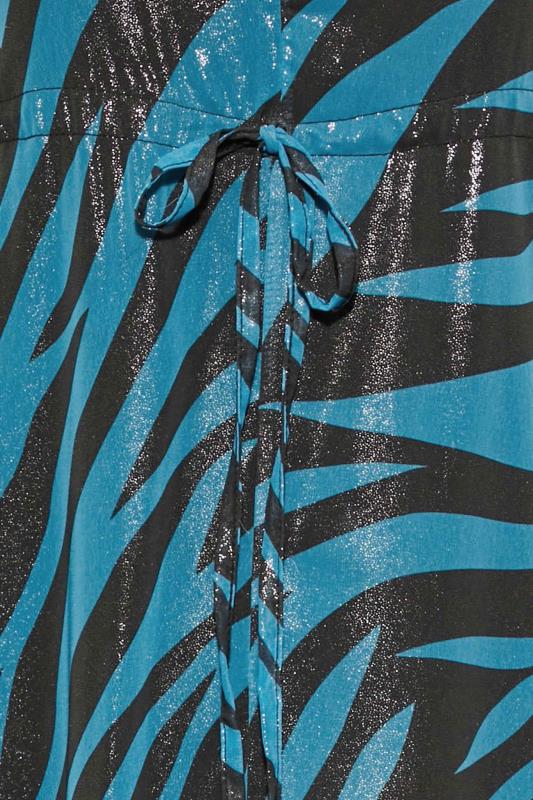 LTS Tall Women's Blue Animal Print Shimmer Frill Detail Maxi Dress | Long Tall Sally 6