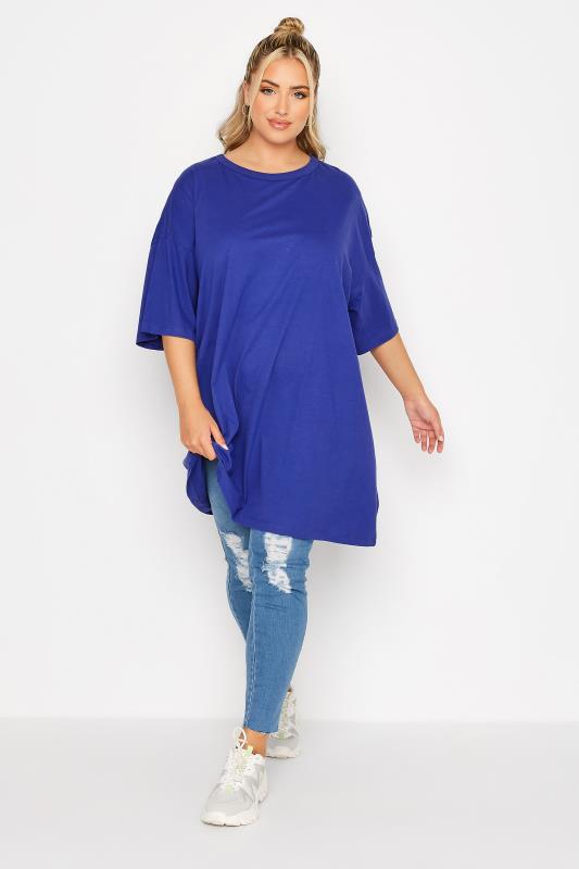 Plus Size Cobalt Blue Oversized Tunic T-Shirt Dress | Yours Clothing 2