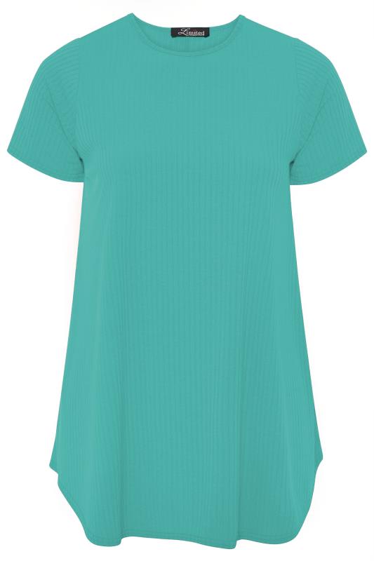 LIMITED COLLECTION Curve Turquoise Blue Ribbed Swing T-Shirt 5