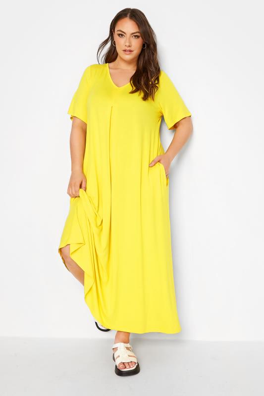 LIMITED COLLECTION Curve Lemon Yellow Pleat Front Maxi Dress 2