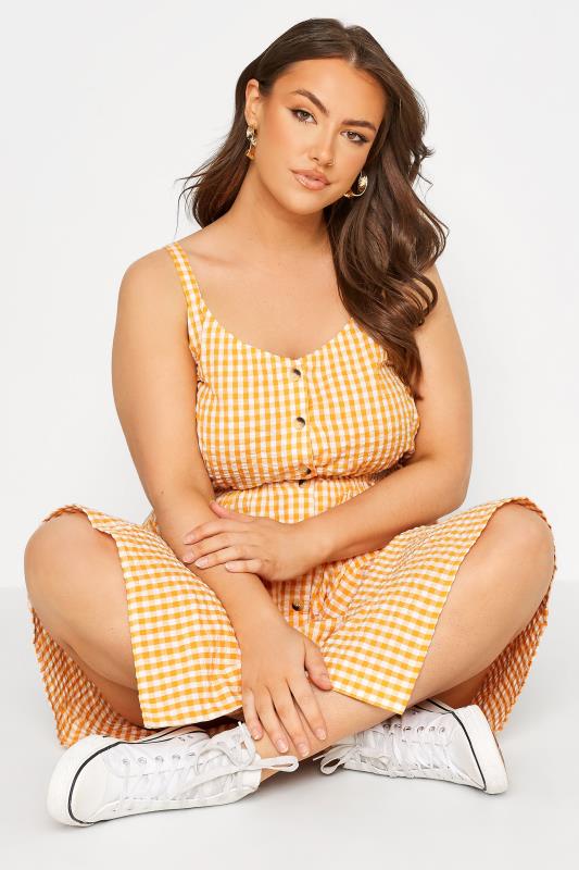 LIMITED COLLECTION Plus Size Orange Gingham Button Front Sundress | Yours Clothing  4