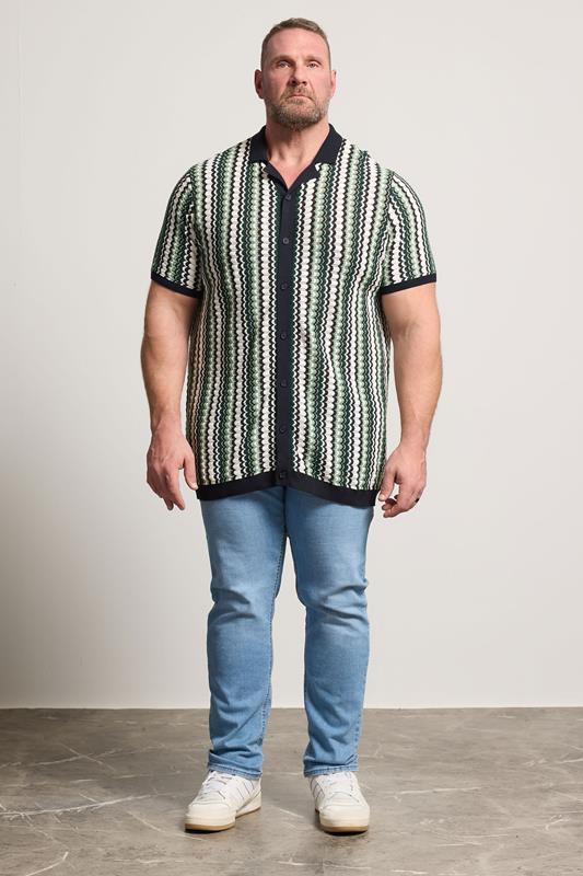 BadRhino Big & Tall Blue & Green Knitted Revere Collar Shirt | BadRhino 2