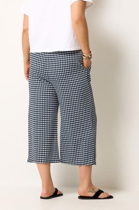 YOURS Plus Size Navy Blue Gingham Culottes | Yours Clothing 2