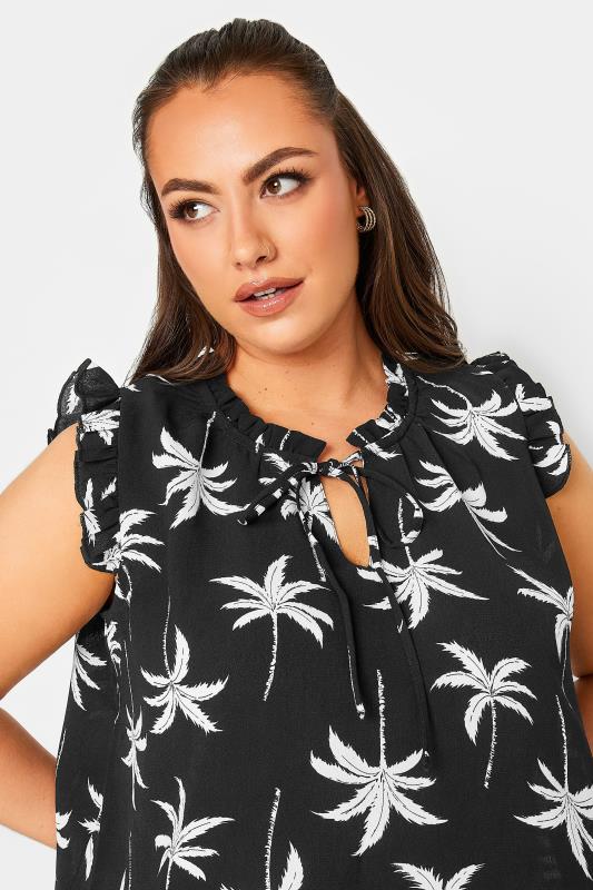 YOURS Curve Plus Size Black Palm Tree Print Frill Blouse | Yours Clothing  4