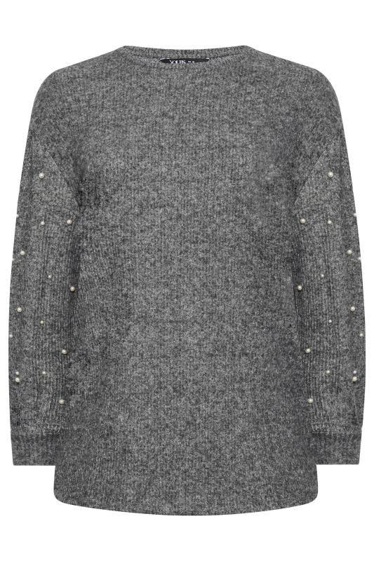 YOURS Plus Size Grey Pearl Embellished Soft Touch Sweatshirt | Yours Clothing 5