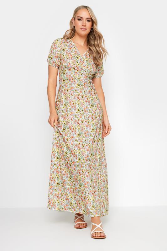LTS Tall Women's Yellow Ditsy Floral Print Maxi Wrap Dress | Long Tall Sally 1