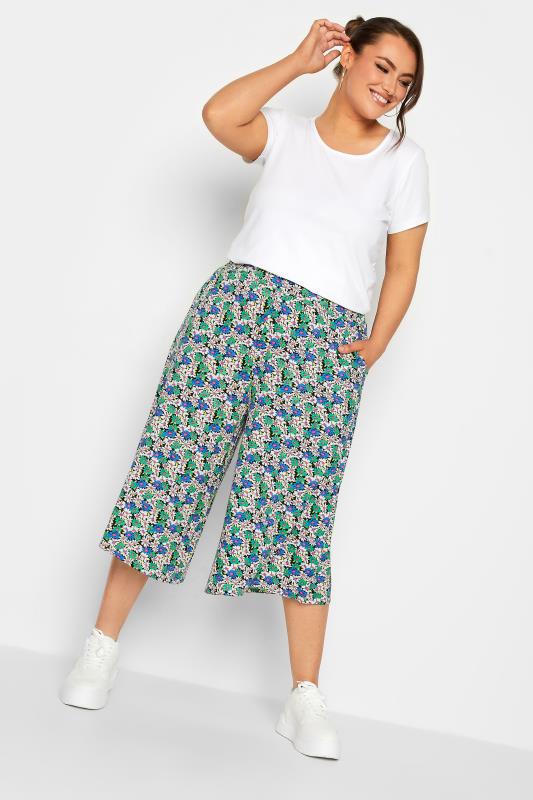 YOURS Curve Black Flower Print Culottes | Yours Clothing 2