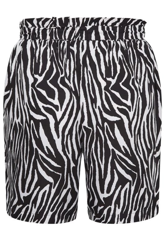 YOURS Plus Size Black Zebra Print Paperbag Waist Shorts | Yours Clothing 5