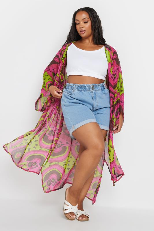 YOURS Plus Size Pink Abstract Print Beach Kimono | Yours Clothing  2