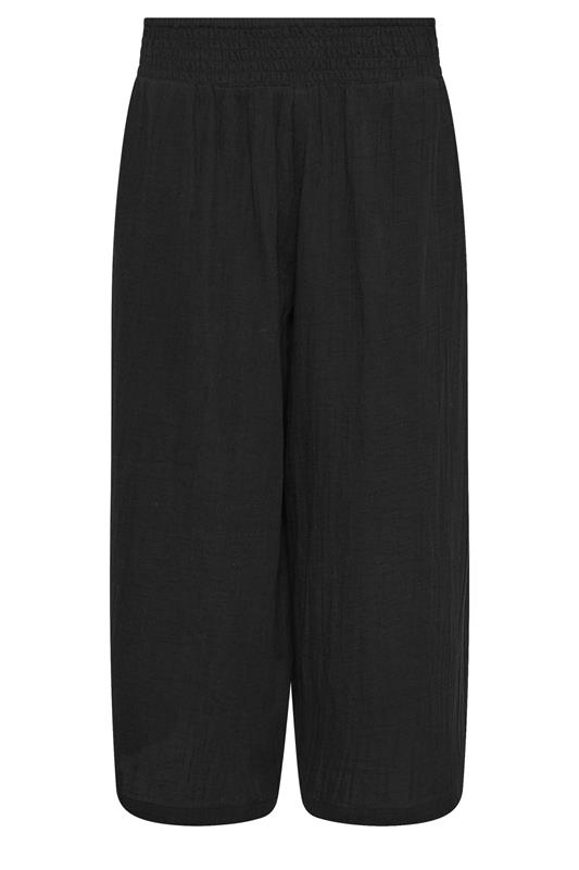 PixieGirl Petite Women's Black Cotton Cheesecloth Cropped Wide Leg Trousers | PixieGirl 5