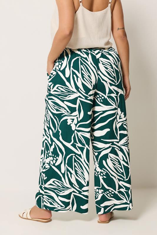 YOURS Plus Size Teal Green Floral Wide Leg Trousers | Yours Clothing 2