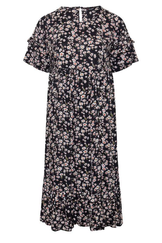 Plus Size Black Daisy Floral Print Smock Maxi Dress | Yours Clothing 6