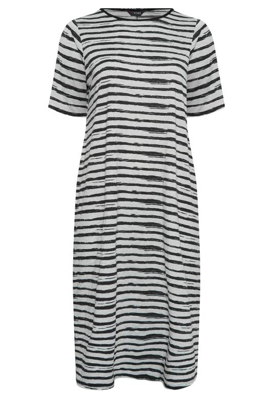 YOURS Plus Size Grey Stripe Print Maxi T-Shirt Dress | Yours Clothing 5